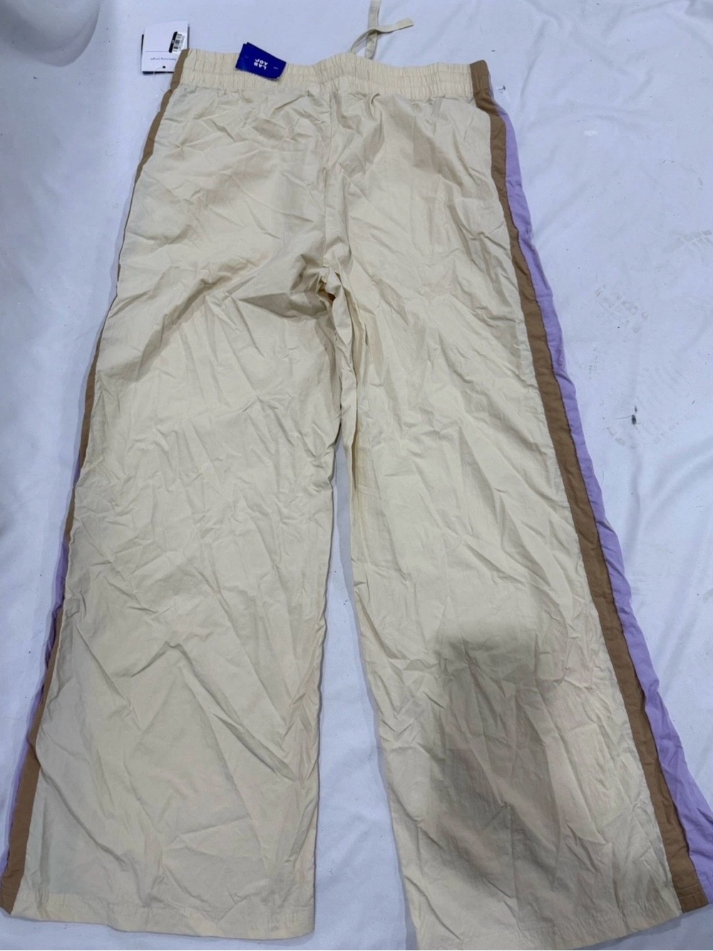 JoyLab Cream Track Pants with Brown and Lilac Side Stripes Size XS Long NWT